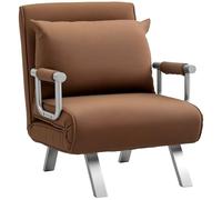 HOMCOM Sofá Cama de 1 Plaza 2 en 1, Sillón Cama Plegable Tapizado en Ante Sintético, con Respaldo Ajustable en 5 Niveles y Almohada Acolchada, para Oficina, Dormitorio, Salón, 65x69x80 cm, Marrón