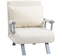 HOMCOM Sofá Cama de 1 Plaza 2 en 1, Sillón Cama Plegable Tapizado en Ante Sintético, con Respaldo Ajustable en 5 Niveles y Almohada Acolchada, para Oficina, Dormitorio, Salón, 65x69x80 cm, Crema