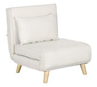 HOMCOM Sofá Cama de 1 Plaza 3 en 1, Sillón Cama Plegable Tapizado en Lino Sintético, con Respaldo Ajustable en 6 Niveles, Almohada, Patas de Madera, para Oficina, Dormitorio, Salón, 72x78x79 cm, Crema