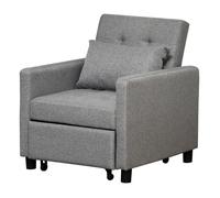 HOMCOM Sofá Cama de 1 Plaza 3 en 1, Sillón Cama Tapizado en Lino, con Respaldo Ajustable de 3 Niveles, Almohada Acolchada, para Oficina, Dormitorio, Salón, 69x82,5x84 cm, Gris