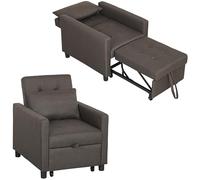 HOMCOM Sofá Cama de 1 Plaza 3 en 1, Sillón Cama Tapizado en Lino, con Respaldo Ajustable de 3 Niveles, Almohada Acolchada, para Oficina, Dormitorio, Salón, 69x82,5x84 cm, Marrón Oscuro