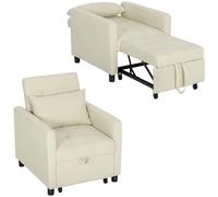 HOMCOM Sofá Cama de 1 Plaza 3 en 1, Sillón Cama Tapizado en Lino, con Respaldo Ajustable de 3 Niveles, Almohada Acolchada, para Oficina, Dormitorio, Salón, 69x82,5x84 cm, Beige