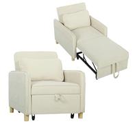 HOMCOM Sofá Cama de 1 Plaza 3 en 1, Sofá Cama Plegable Tapizado en Terciopelo Ecológico con Respaldo Ajustable 3 Niveles, 6 Bolsillos Laterales y Almohada, para Dormitorio, Salón, 74x85,5x82 cm, Beige