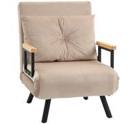HOMCOM Sofá Cama de 1 Plaza Sofá Cama Plegable Tapizado en Terciopelo con Respaldo Ajustable de 5 Niveles y Almohada Acolchada para Oficina Dormitorio Salón 63x73x81 cm Beige