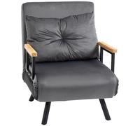 HOMCOM Sofá Cama de 1 Plaza 4 en 1 Sofá Cama Plegable Tapizado en Terciopelo con Respaldo Ajustable de 5 Niveles y Almohada Acolchada para Oficina Dormitorio Salón 63x73x81 cm Gris