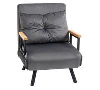 HOMCOM Sofá Cama de 1 Plaza 4 en 1 Sofá Cama Plegable Tapizado en Terciopelo con Respaldo Ajustable de 5 Niveles y Almohada Acolchada para Oficina Dormitorio Salón 63x73x81 cm Gris