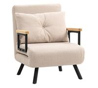 Homcom sofá cama de 1 plaza sofá cama plegable tapizado en borreguito con respaldo ajustable de 5 niveles y almohada acolchada para oficina dormitorio salón 63x73x81 cm beige