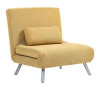 HOMCOM Sofá Cama de 1 Plazas 3 en 1 Sillón Cama Plegable Tapizado en Chenilla con Respaldo Ajustable de 5 Niveles y Almohada Acolchada para Oficina Dormitorio Salón 80x75x83 cm Amarillo