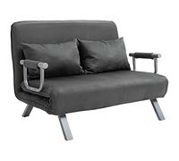 HOMCOM Sofá Cama de 2 Plazas 3 en 1 Sofá Cama Plegable Tapizado en Ante Sintético con Respaldo Ajustable de 5 Niveles y 2 Almohadas Acolchadas para Oficina Dormitorio Salón 111x80x78 cm Gris