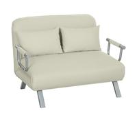 HOMCOM Sofá Cama de 2 Plazas 3 en 1 Sofá Cama Plegable Tapizado en Ante Sintético con Respaldo Ajustable de 5 Niveles y 2 Almohadas Acolchadas para Oficina Dormitorio Salón 111x80x78 cm Crema