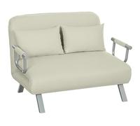 HOMCOM Sofá Cama de 2 Plazas 3 en 1 Sofá Cama Plegable Tapizado en Ante Sintético con Respaldo Ajustable de 5 Niveles y 2 Almohadas Acolchadas para Oficina Dormitorio Salón 111x80x78 cm Crema