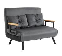 HOMCOM Sofá Cama de 2 Plazas 4 en 1 Plegable 102x73x81 cm Gris | Sofá Cama Tapizado en Terciopelo, Respaldo Ajustable de 5 Niveles, Almohadas Acolchadas, para Oficina Dormitorio Salón
