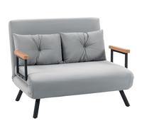 HOMCOM Sofá Cama de 2 Plazas 4 en 1, Sofá Cama Plegable Tapizado en Terciopelo con Respaldo Ajustable de 5 Niveles y Almohadas Acolchadas, para Oficina, Dormitorio, Salón, 102x73x81 cm, Gris Claro