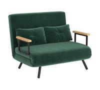 HOMCOM Sofá Cama de 2 Plazas 4 en 1, Sofá Cama Plegable Tapizado en Terciopelo con Respaldo Ajustable de 5 Niveles y Almohadas Acolchadas, para Oficina, Dormitorio, Salón, 102x73x81 cm, Verde