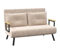 HOMCOM Sofá Cama 2 Plazas Plegable Convertible 3 en 1 Respaldo Ajustable 5 Niveles, Almohadas, Beige, 102x73x81cm Aosom España
