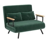 HOMCOM Sofá Cama de 2 Plazas 4 en 1 Sofá Cama Plegable Tapizado en Terciopelo con Respaldo Ajustable de 5 Niveles y Almohadas Acolchadas para Oficina Dormitorio Salón 102x73x81 cm Verde