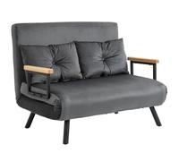 HOMCOM Sofá Cama de 2 Plazas 4 en 1 Sofá Cama Plegable Tapizado en Terciopelo con Respaldo Ajustable de 5 Niveles y Almohadas Acolchadas para Oficina Dormitorio Salón 102x73x81 cm Gris