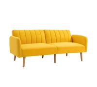 HOMCOM Sofá Cama de 2 Plazas Moderno 173x75x73 cm Sofá Cama Plegable Tapizado en Lino Sintético con Respaldo Ajustable en 3 Niveles y Reposabrazos Desmontables para Salón Oficina Amarillo