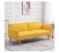 HOMCOM Sofá Cama de 2 Plazas Moderno 173x75x73 cm Sofá Cama Plegable Tapizado en Lino Sintético con Respaldo Ajustable en 3 Niveles y Reposabrazos Desmontables para Salón Oficina Amarillo