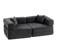 HOMCOM Sofá Cama de 2 Plazas Plegable Tapizado en Chenilla con Acolchado Grueso Reposabrazos Anchos 2 Almohadas Gris Oscuro