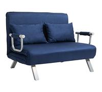 HOMCOM - Sofá cama de 2 plazas, sillón convertible con respaldo ajustable en 5 posiciones, chaise longue con 2 cojines incluidos, sofá de revestimiento de gamuza desenfundable, 111x80x78cm, azul