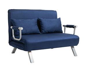HOMCOM - Sofá cama de 2 plazas, sillón convertible con respaldo ajustable en 5 posiciones, chaise longue con 2 cojines incluidos, sofá de revestimiento de gamuza desenfundable, 111x80x78cm, azul