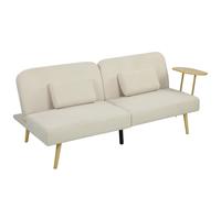 HOMCOM Sofá Cama de 3 Plazas con Mesa Auxiliar 3 en 1 con Respaldo Ajustable Apertura Clik-Clak 196x86x81 cm Beige