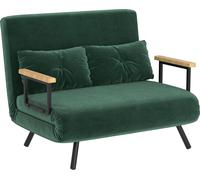 HOMCOM Sofá Cama de 2 Plazas 4 en 1, Sofá Cama Plegable Tapizado en Terciopelo con Respaldo Ajustable de 5 Niveles y Almohadas Acolchadas, para Oficina, Dormitorio, Salón, 102x73x81 cm, Verde