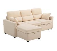 HOMCOM Sofá Cama Esquinero con Compartimento, Tapizado en Terciopelo Acanalado y 2 Cojines, 205x135x76 cm, Beige