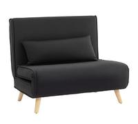 HOMCOM Sofá Cama Individual 3 en 1, Sillón Cama Plegable con Respaldo Ajustable en 6 Posiciones, Asiento Amplio, Almohada Acolchada, Patas de Madera, Carga 350 kg, 94x78x80 cm, Negro