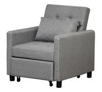 HOMCOM Sofá Cama Individual Sillón con Respaldo Reclinable Cojín desenfundable Asiento Acolchado y 4 Ruedas 69x77x84 cm Gris AOSOM ES