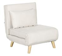 HOMCOM Sofá Cama Individual Plegable 3 en 1 Lino Sintético Crema con Respaldo Ajustable y Cojín Marco Metálico Crema Aosom España