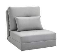 HOMCOM Sofá Cama Individual Plegable 3 en 1 Sillón Cama Gris Claro | Sillón de Suelo de Lino, Respaldo Ajustable 5 Posiciones, Marco Metálico, Almohadas, para Dormitorio, Salón, para Dormir
