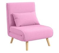 HOMCOM Sofá Cama Individual Sofá Cama Plegable Tapizado en Lino con Respaldo Ajustable en 5 Posiciones y Almohada Pequeño para Salón 72x75x85 cm Rosa
