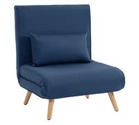 HOMCOM Sofá Cama Individual Plegable 3 en 1, Sofá Cama, Tapizado en Lino, con Respaldo Ajustable 5 Posiciones, 1 Almohada, para Dormitorio, Salón, Azul Oscuro