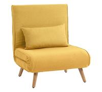 HOMCOM Sofá Cama Individual Plegable 3 en 1, Sofá Cama, Tapizado en Lino, con Respaldo Ajustable 5 Posiciones, 1 Almohada, para Dormitorio, Salón, Amarillo