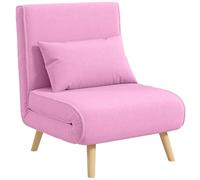 HOMCOM Sofá Cama Individual Plegable 3 en 1, Sofá Cama, Tapizado en Lino, con Respaldo Ajustable 5 Posiciones, 1 Almohada, para Dormitorio, Salón, Rosa