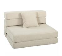 HOMCOM Sofá Cama Plegable 2 en 1, Calentador de 1 Plaza Convertible Pana, Colchón Plegable, Cojín Grueso Respaldo Almohada Bolsillos Laterales, Totalmente Comprimido, No requiere montaje, Crema