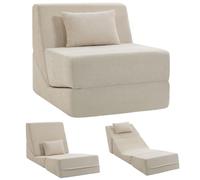 HOMCOM Sofá Cama Plegable 3 en 1 con Respaldo y cojín, sin Montaje | Sillón cama convertible de chenilla, chaise longue de suelo portátil para salón, dormitorio, oficina o apartamento, beige