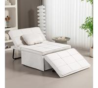 HOMCOM Sofá Cama Plegable 3 en 1 de 1 Plaza Tapizado en Lino Con Respaldo Ajustable en 5 Posiciones, Reposapiés y Reposacabezas - Carga 200 kg - Crema