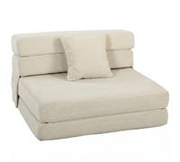 HOMCOM Sofá Cama Plegable de 1 Plaza 100x76x62 cm Butaca Convertible 2 en 1 en Pana Almohada Bolsillos Laterales Crema Aosom España