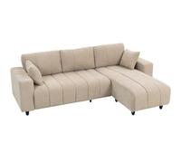 HOMCOM Sofá Chaise Longue Reversible 4 Plazas de Lino 242 cm Beige | Sofá Esquinero en Forma de L, 2 Almohadas, Marco de Acero, para Salón