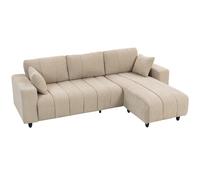 HOMCOM Sofá Chaise Longue Reversible de 3 Plazas 2 Almohadas Tapizado en Lino Marco de Acero 242x156x87 cm Beige Aosom España