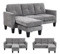 HOMCOM Sofá Chaise Longue Reversible Forma L de Chenilla 186 cm Gris Oscuro | Sofá de 3 Plazas, Asiento y Respaldo Acolchados, Estructura de Acero