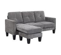 HOMCOM Sofá Chaise Longue Reversible, Sofá de 3 Plazas en Forma de L, Tapizado en Chenilla, Asiento y Respaldo Acolchados, Estructura de Acero, 186x130x84 cm, Gris Oscuro