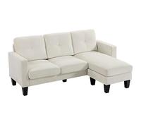 HOMCOM Sofá Chaise Longue Reversible, Sofá de 3 Plazas en Forma de L, Tapizado en Chenilla, Asiento y Respaldo Acolchados, Estructura de Acero, 186x130x84 cm, Crema