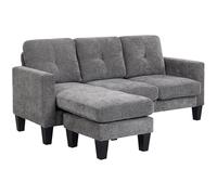 HOMCOM Sofá Chaise Longue Reversible, Sofá de 3 Plazas en Forma de L, Tapizado en Chenilla, Asiento y Respaldo Acolchados, Estructura de Acero, 186x130x84 cm, Gris Oscuro