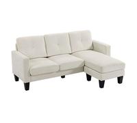 HOMCOM Sofá Chaise Longue Reversible, Sofá de 3 Plazas en Forma de L, Tapizado en Chenilla, Asiento y Respaldo Acolchados, Estructura de Acero, 186x130x84 cm, Crema