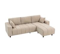 Homcom sofá chaise longue reversible, sofá esquinero en forma de l de 3 plazas, 2 almohadas, tapizado en lino, marco de acero, para salón, 242x156x87 cm, beige