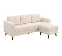 HOMCOM Sofá Chaise Longue Reversible, Sofá Esquinero en Forma de L de 3 Plazas, Tapizado en Pana, Marco de Acero, para Espacios Reducidos, Salón, 192x137x84 cm, Crema